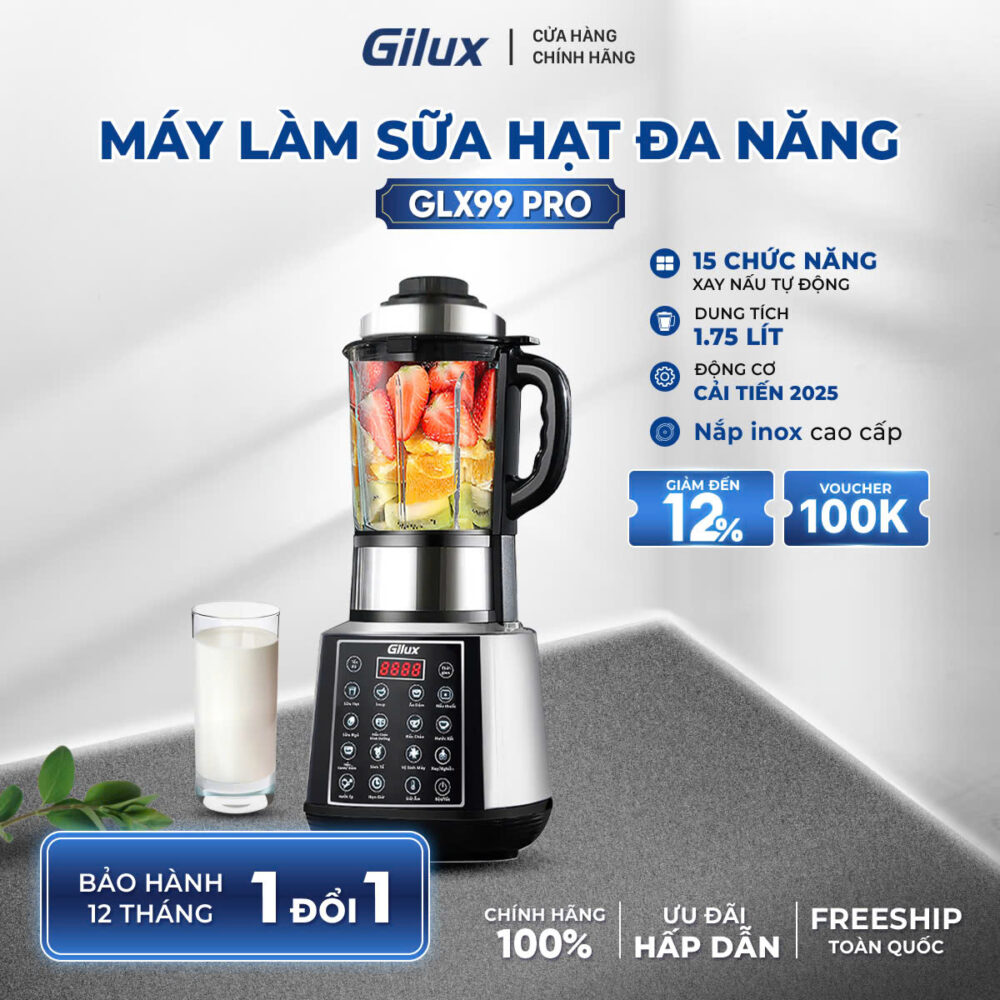 Máy làm sữa hạt đa năng Gilux GLX99 PRO - 15in1 Nấu sữa hạt, Nấu cháo - soup, Xay sinh tố