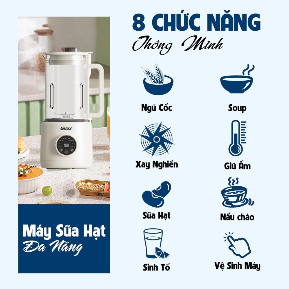 Máy làm sữa hạt đa năng Gilux GLJ16 - 8in1 - Xay nấu sữa hạt êm ái, độ ồn thấp nhất thị trường - Ảnh 3