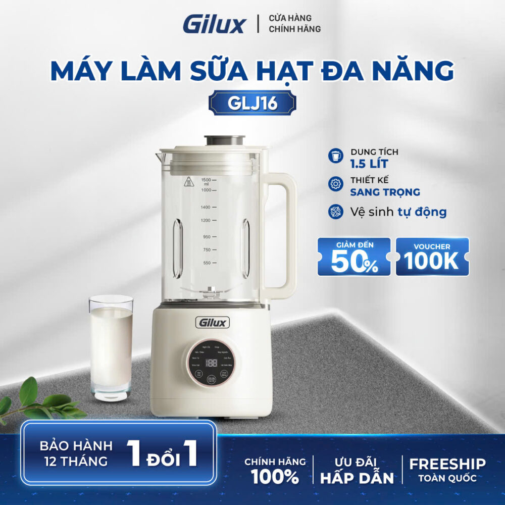 Máy làm sữa hạt đa năng Gilux GLJ16 - 8in1 - Xay nấu sữa hạt êm ái, độ ồn thấp nhất thị trường