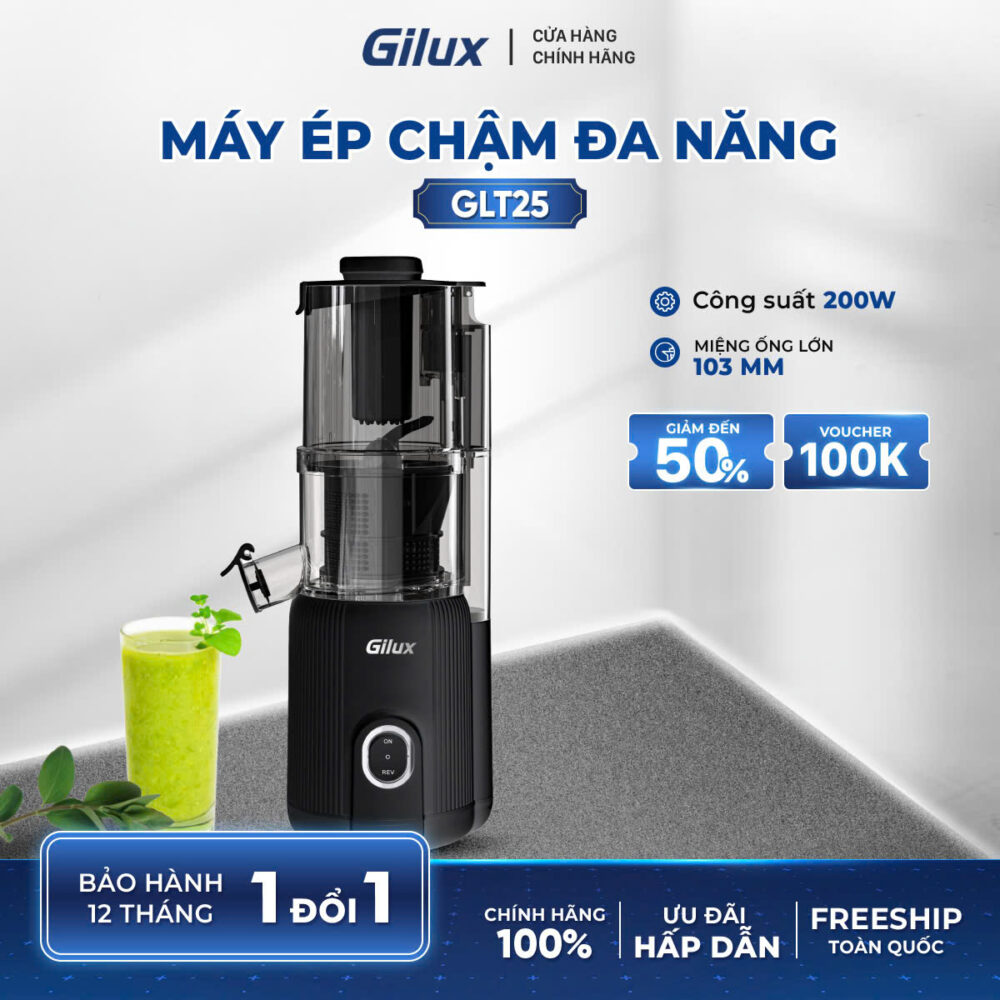 Máy ép chậm đa năng Gilux - Ép nguyên quả kiệt bã, Dễ dàng tháo lắp vệ sinh