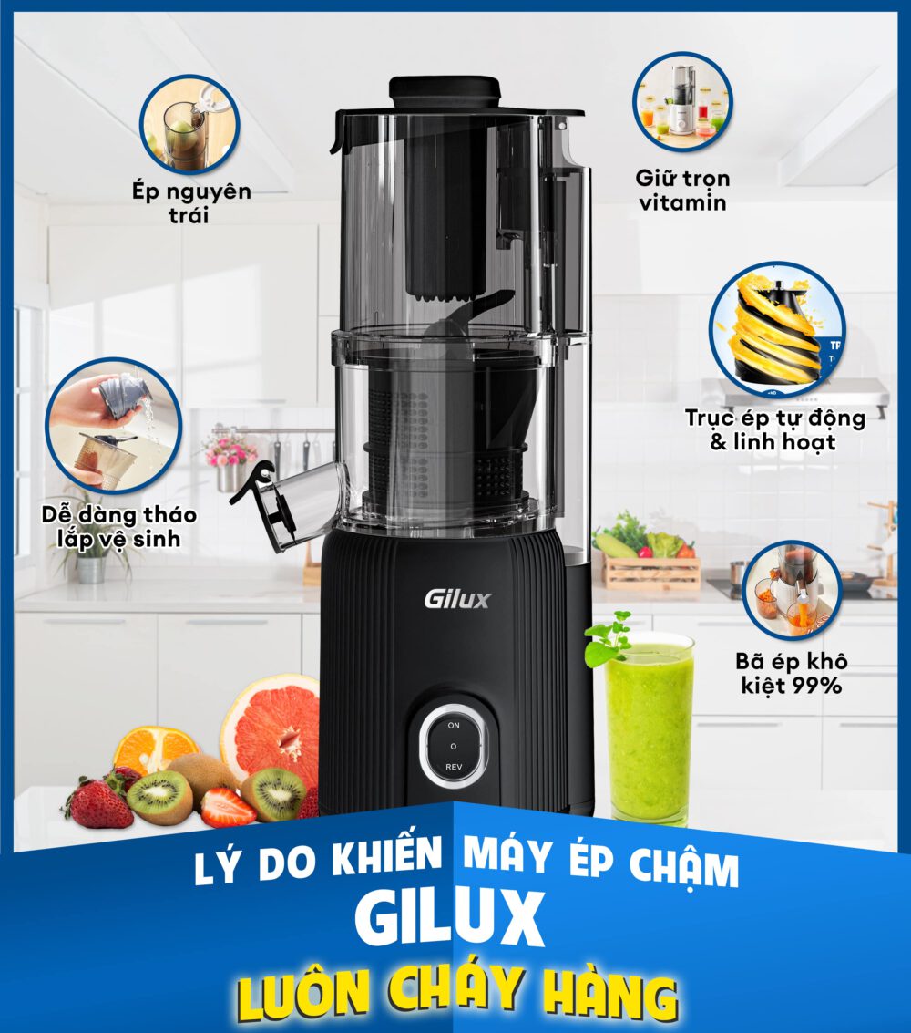 Máy ép chậm đa năng Gilux - Ép nguyên quả kiệt bã, Dễ dàng tháo lắp vệ sinh - Ảnh 2