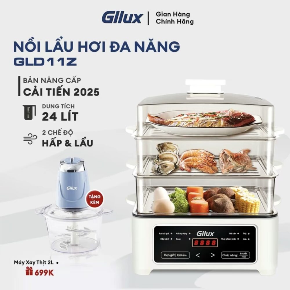 Nồi lẩu hơi đa năng 3 tầng Gilux GLD11Z – Giải pháp nấu ăn lành mạnh, tiện lợi cho gia đình hiện đại