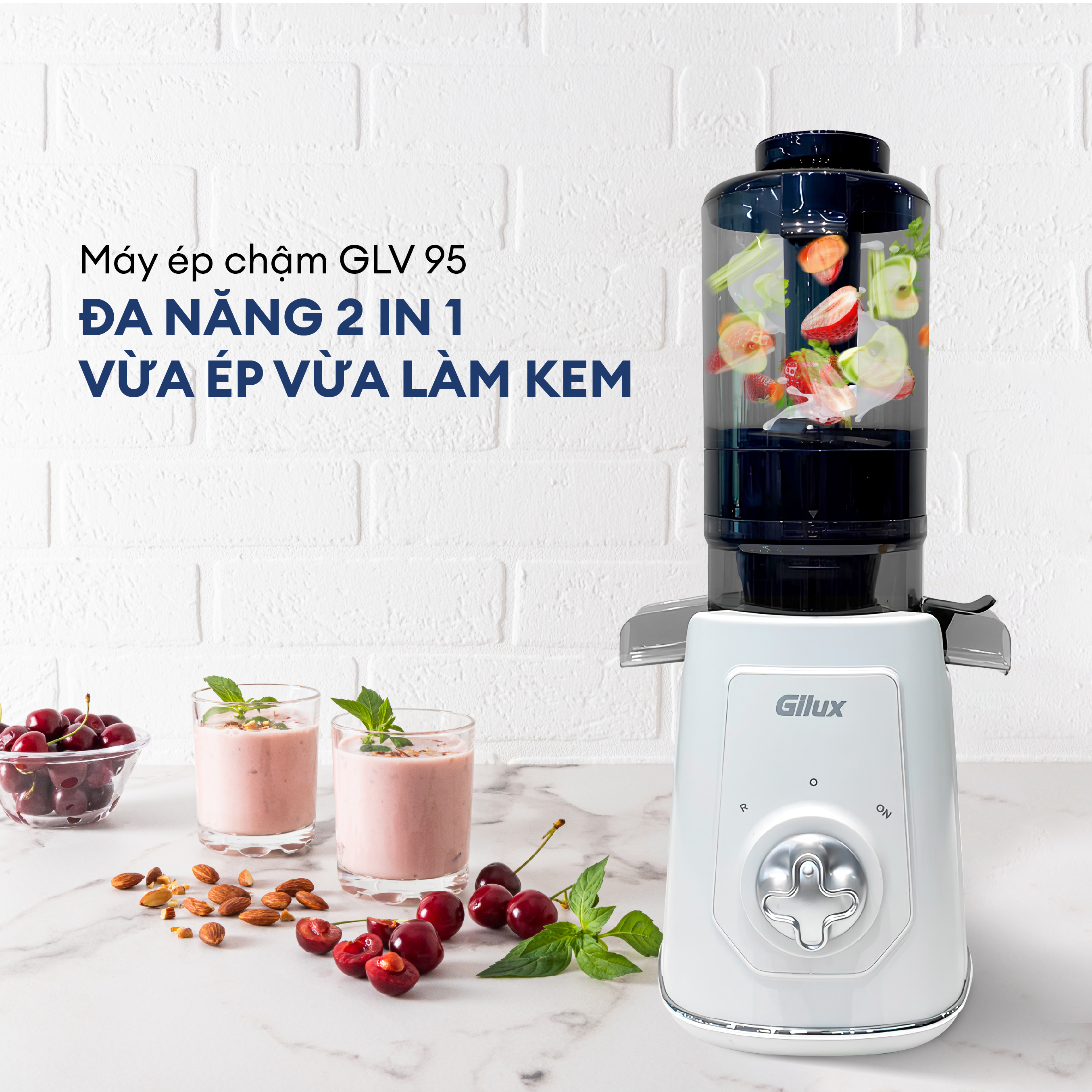 Máy ép chậm Gilux GLV 95 đa năng 2 in 1 vừa ép nước vừa làm kem