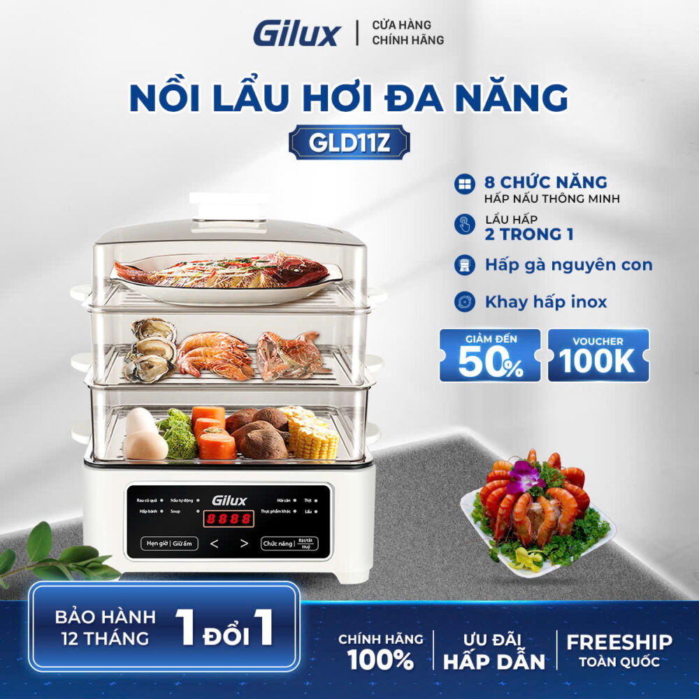 Nồi lẩu hơi đa năng 3 tầng Gilux GLD11Z – Giải pháp nấu ăn lành mạnh, tiện lợi cho gia đình hiện đại