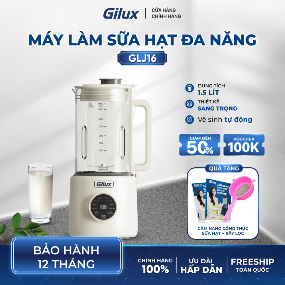 Máy làm sữa hạt đa năng Gilux GLJ16 - 8in1 - Xay nấu sữa hạt êm ái, độ ồn thấp nhất thị trường