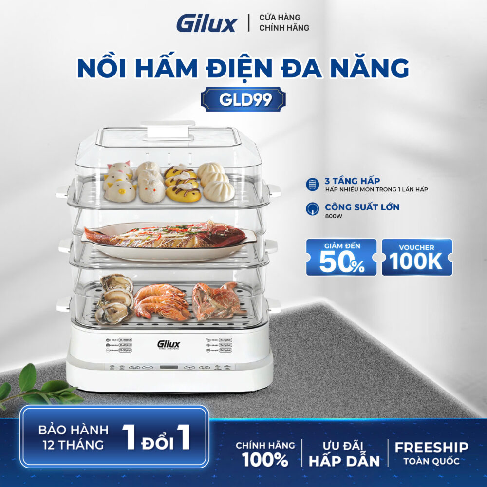 Nồi hấp điện đa năng Gilux GLD 99 - Hấp nhanh, ăn lành, giữ trọn dưỡng chất