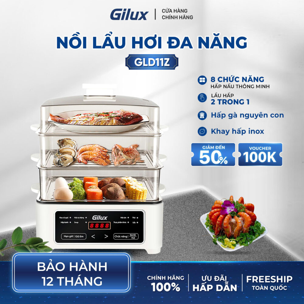 Nồi lẩu hơi đa năng 3 tầng Gilux GLD11Z – Giải pháp nấu ăn lành mạnh, tiện lợi cho gia đình hiện đại