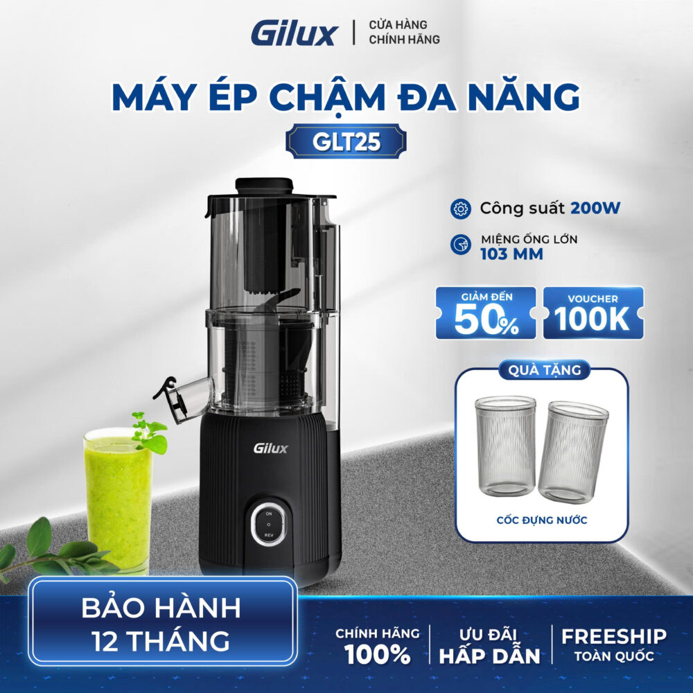 Máy ép chậm đa năng Gilux - Ép nguyên quả kiệt bã, Dễ dàng tháo lắp vệ sinh