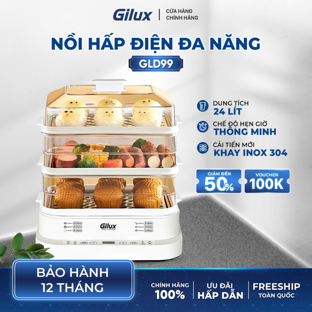 Nồi hấp điện đa năng Gilux GLD 99 - Hấp nhanh, ăn lành, giữ trọn dưỡng chất