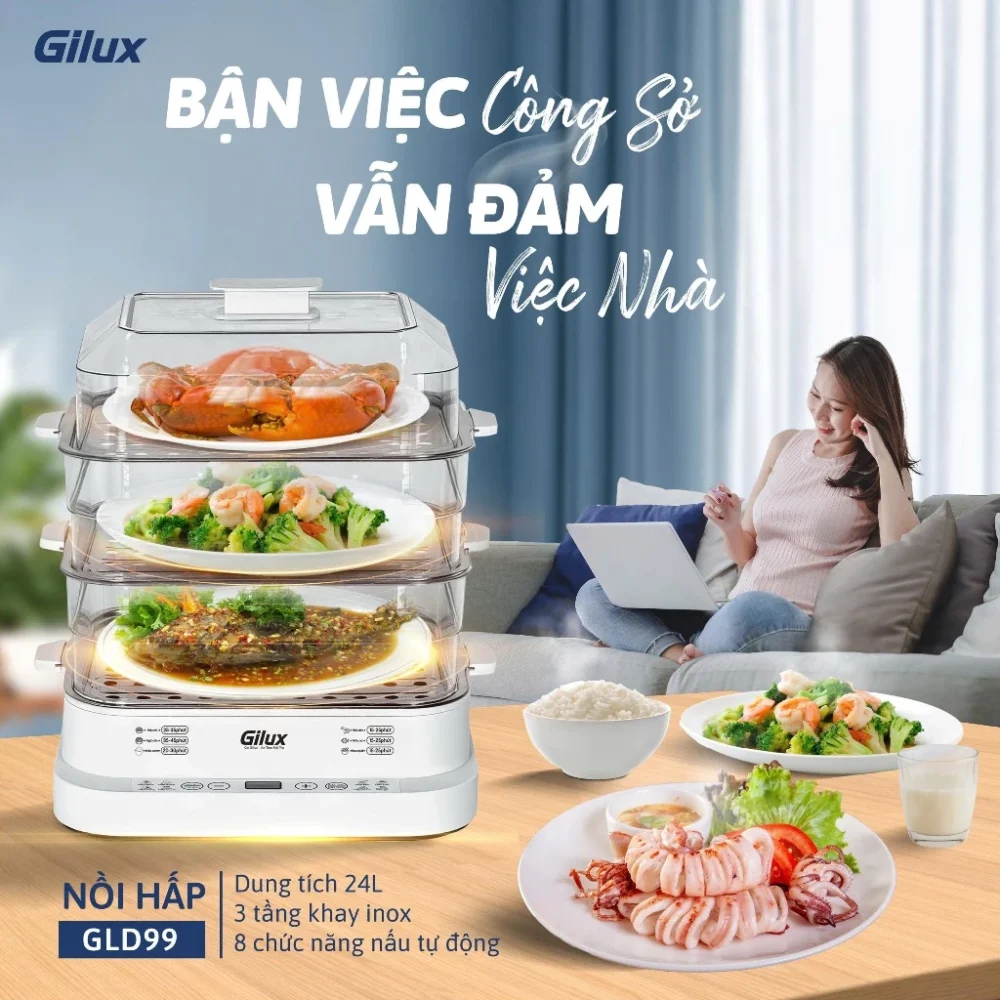 Nồi hấp điện đa năng Gilux GLD 99 - Hấp nhanh, ăn lành, giữ trọn dưỡng chất