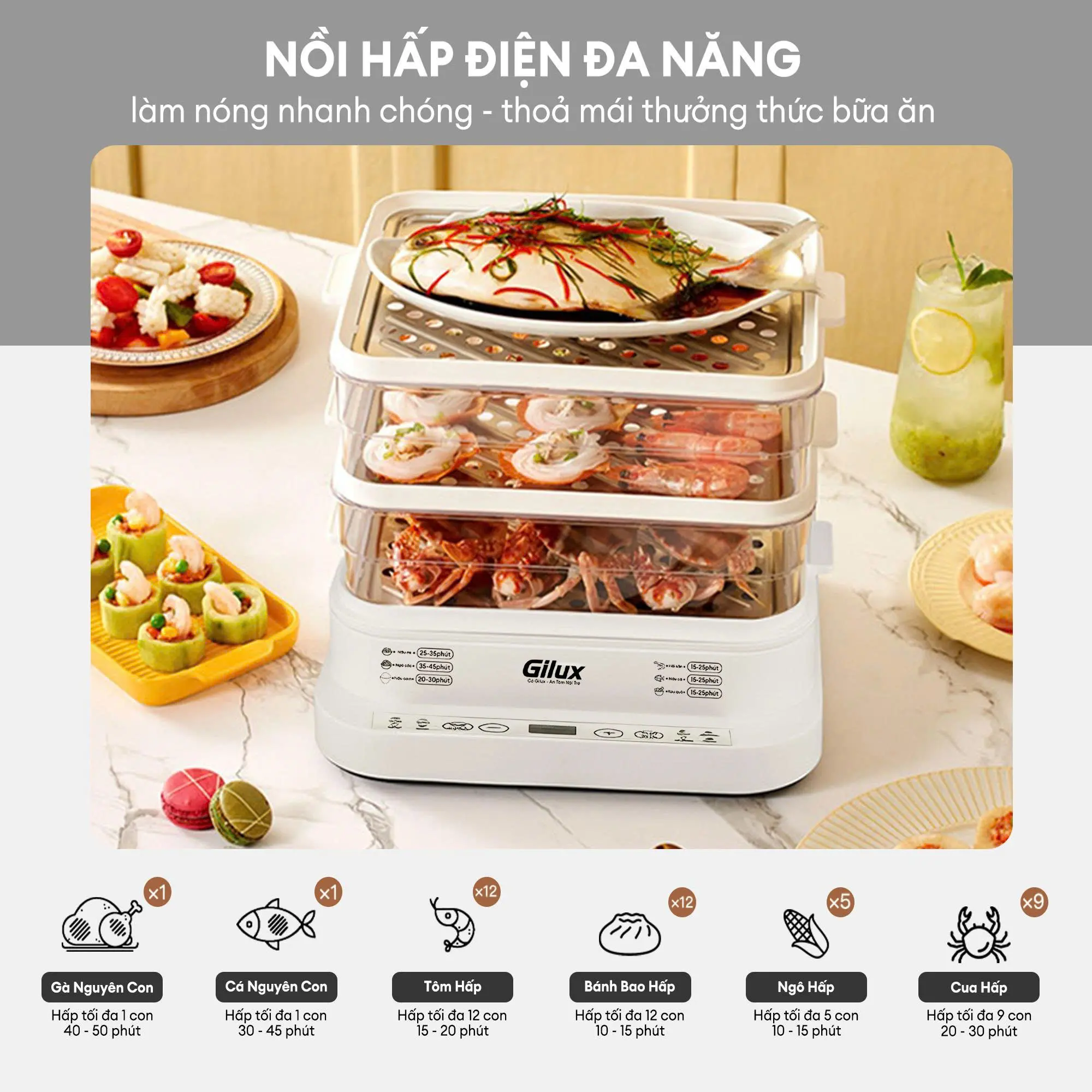 Nồi hấp điện đa năng GLD 99 làm nóng nhanh chóng 