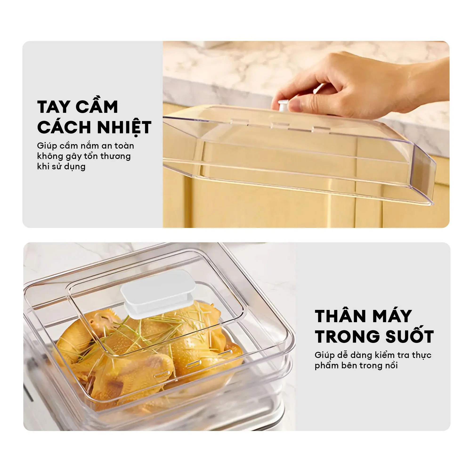 Thân máy trong suốt giúp dễ dàng kiểm tra thực phẩm trong 