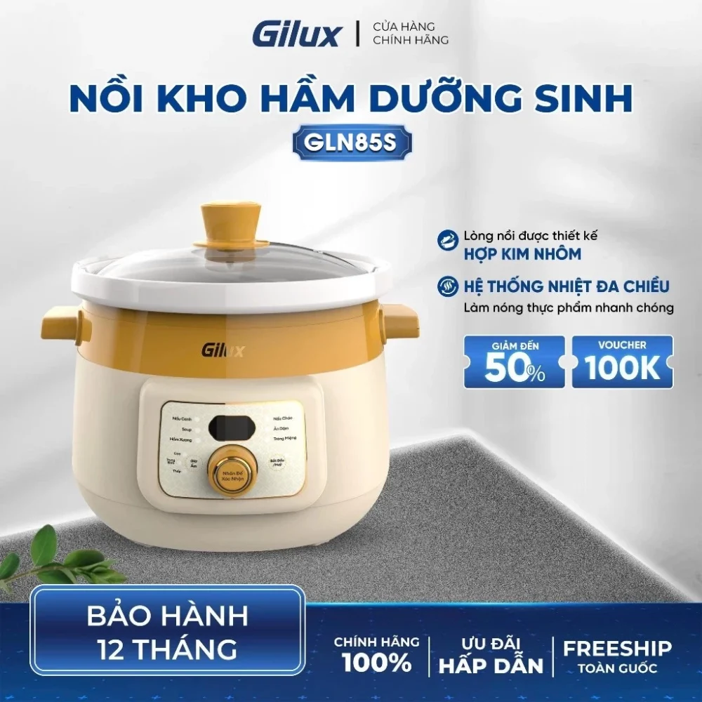 NỒI KHO HẦM ĐIỆN GILUX GLN85S – PHIÊN BẢN MỚI, DUNG TÍCH 3,5L GIỮ TRỌN DINH DƯỠNG, TIẾT KIỆM THỜI GIAN CHO CÁC BÀ NỘI TRỢ