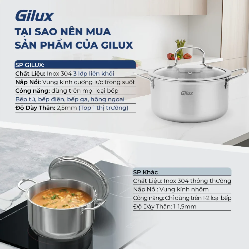 Bộ 3 Nồi Inox 304 Nguyên Khối Cao Cấp – Tặng Kèm Chảo Chống Dính Tự Thân Thông Minh